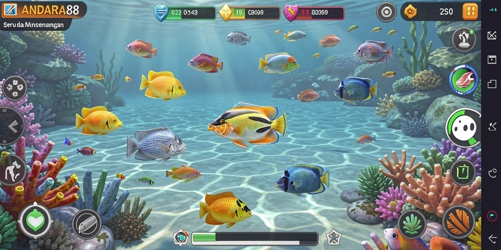 Gameplay ANDARA88 yang seru dengan tampilan ikan berwarna-warni.