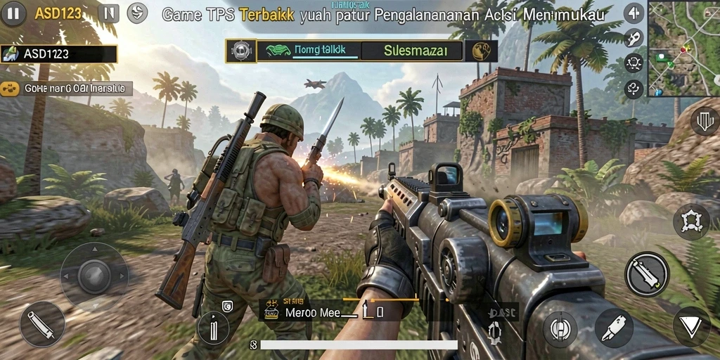 Screenshot gameplay ASD123 dengan aksi pertempuran yang mendebarkan.