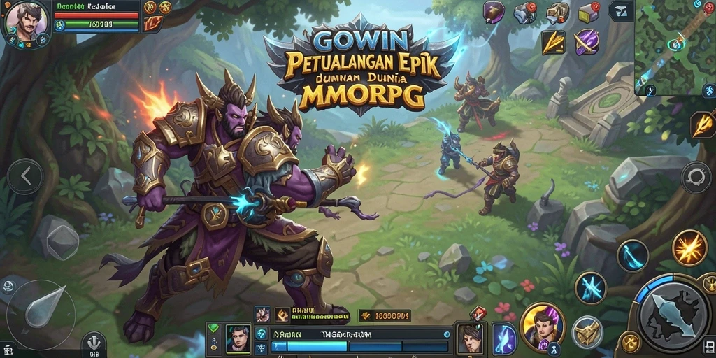 Screenshot gameplay GOWIN yang menampilkan pertempuran seru dan karakter unik.