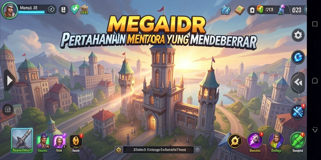 Tangkapan layar utama MEGAIDR menampilkan aksi seru dalam permainan Tower Defense.