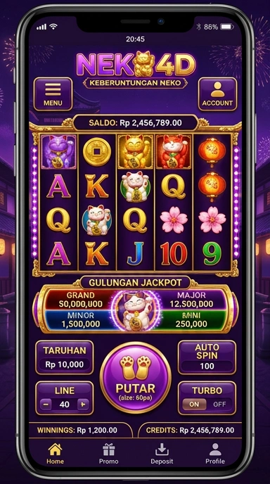 Tampilan antarmuka utama aplikasi neko4d.